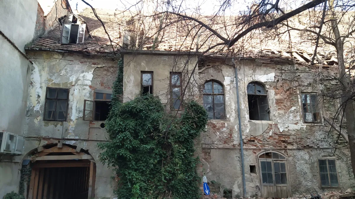 Weathered historic building exterior